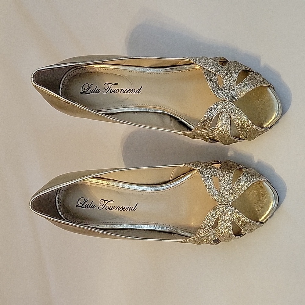 Lulu Townsend Sparkly Gold Heels